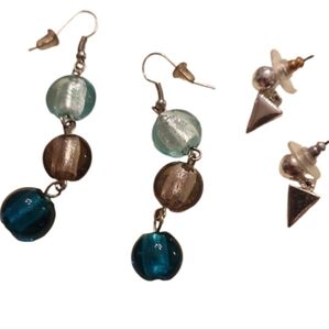 Vintage glass bead earrings and silver stud triangles